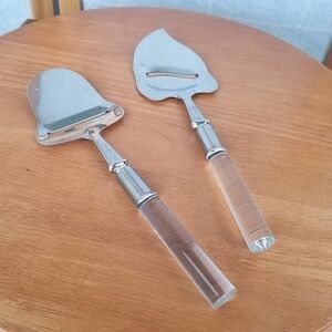 Vintage Serving Set Clear Lucite Handles 2-Piece Cheese Slicer Stainless Steel